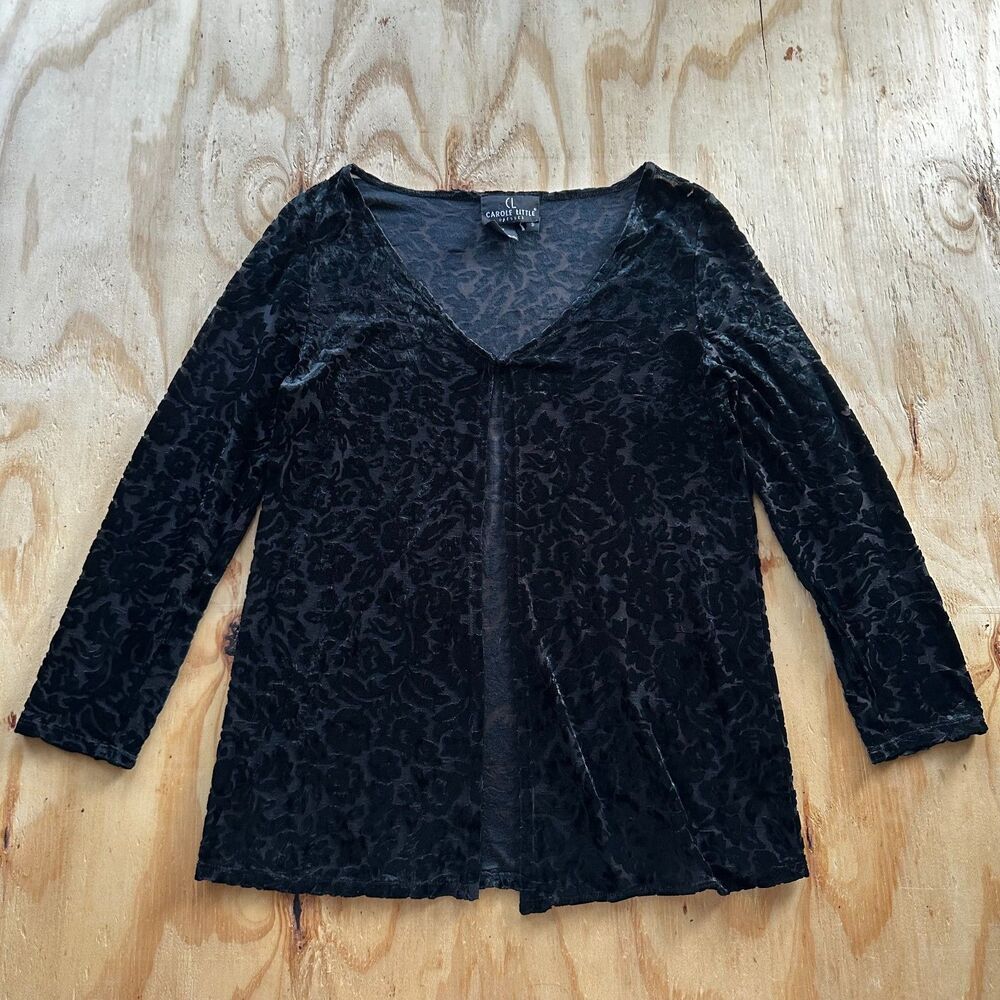 Carole Little Vintage Black Velvet Devoré Floral Cardigan - Small